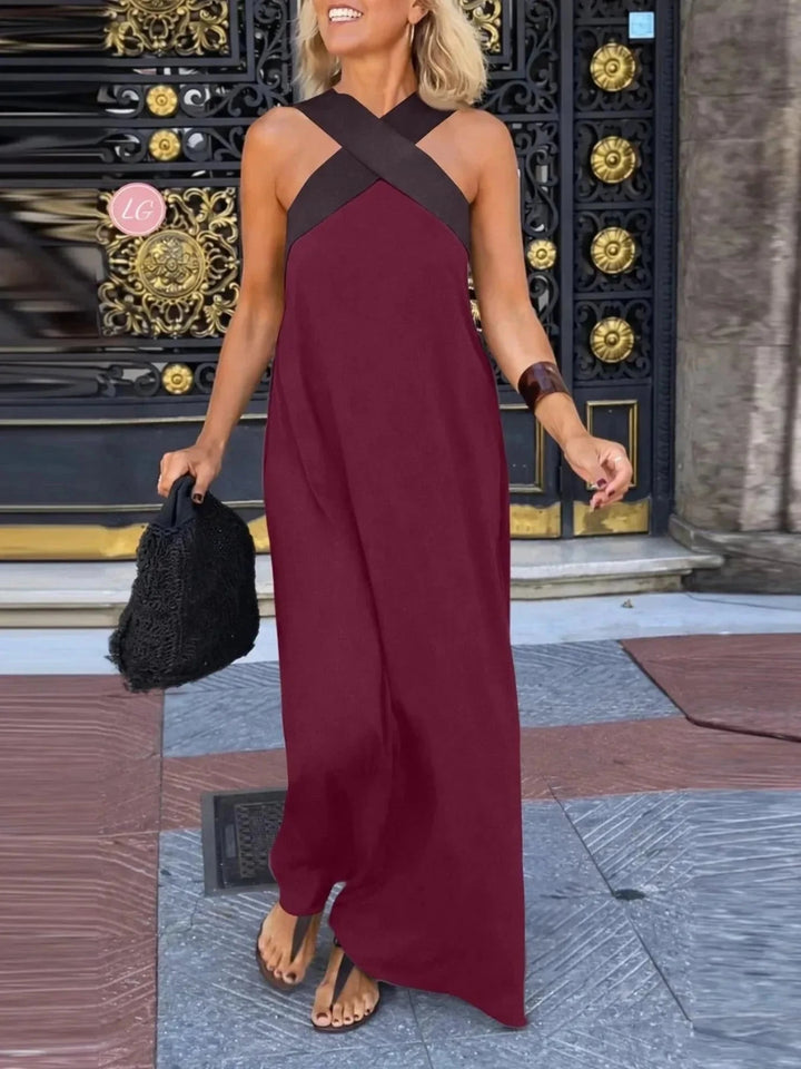 Celeste | Chic Cross - Strap Backless Halter White Dress - Emma's Dresses