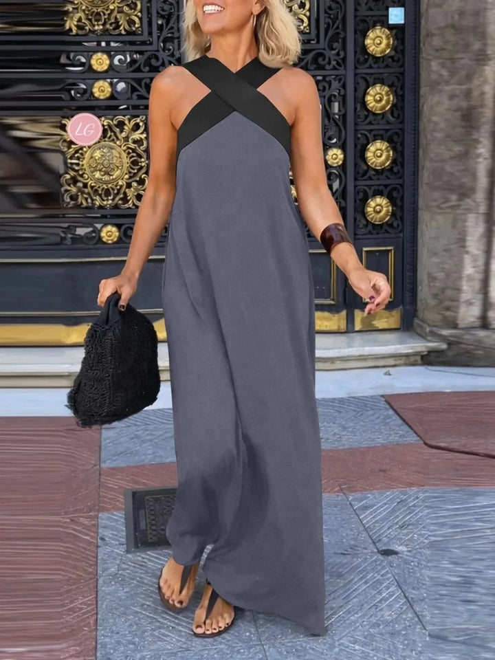 Vivienne | Chic Cross - Strap Backless Halter Pink Dress - Emma's Dresses