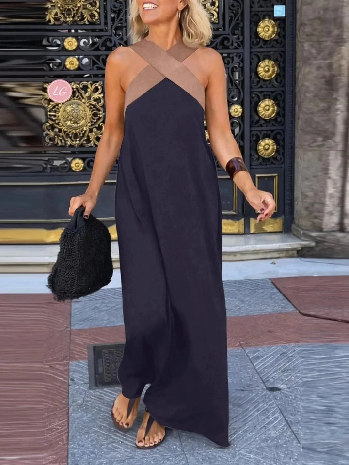 Vivienne | Chic Cross - Strap Backless Halter Pink Dress - Emma's Dresses