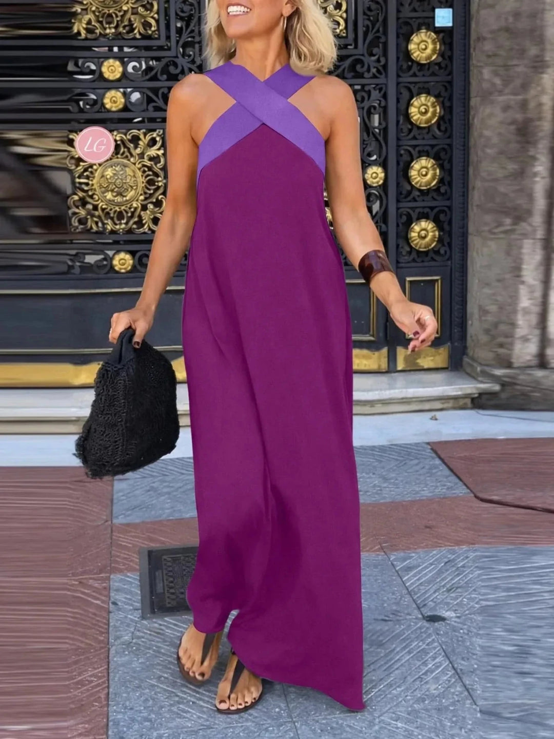 Vivienne | Chic Cross - Strap Backless Halter Pink Dress - Emma's Dresses