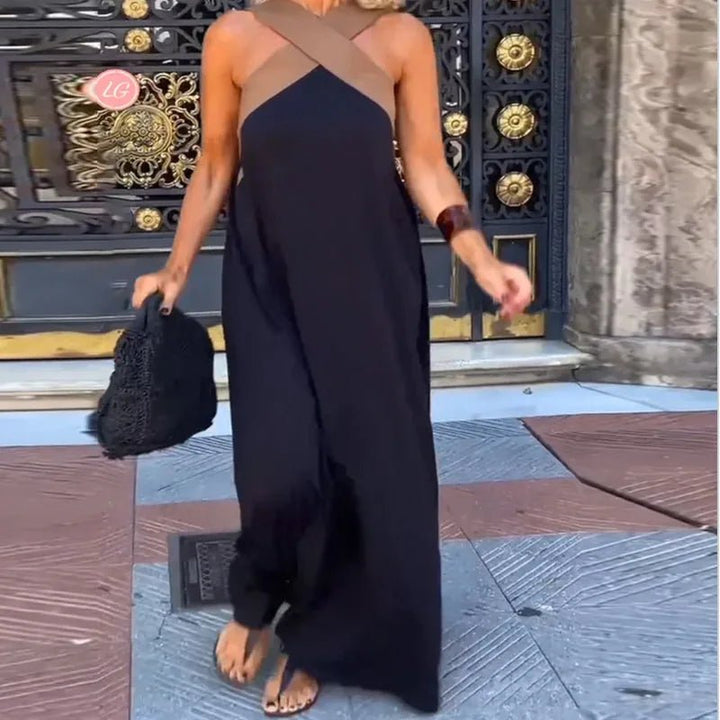Matilda | Elegant Crossover Halter Maxi Dress - Emma's Dresses