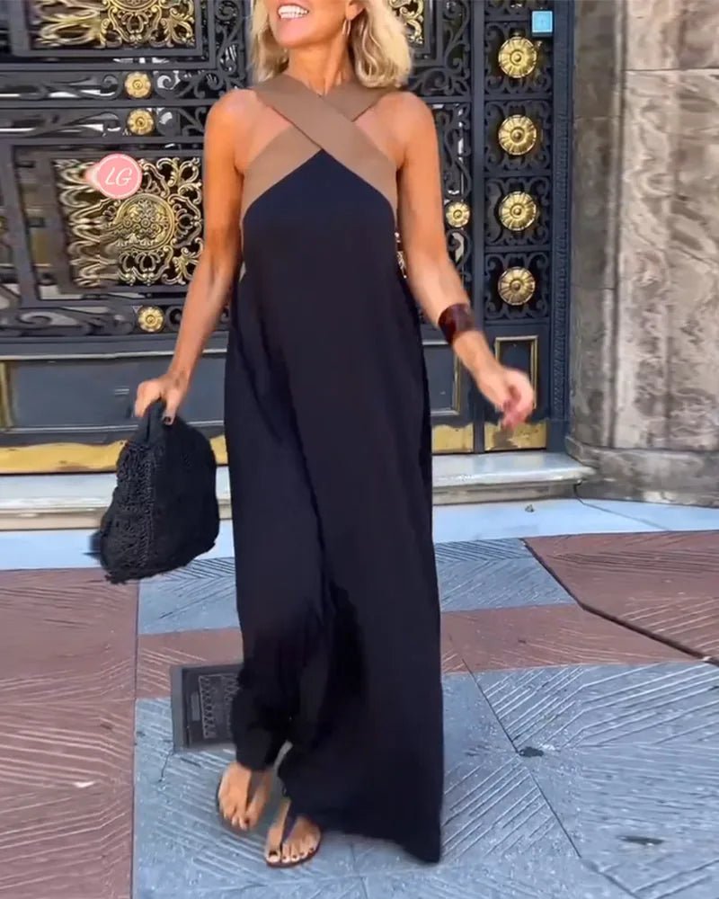 Matilda | Elegant Crossover Halter Maxi Dress - Emma's Dresses