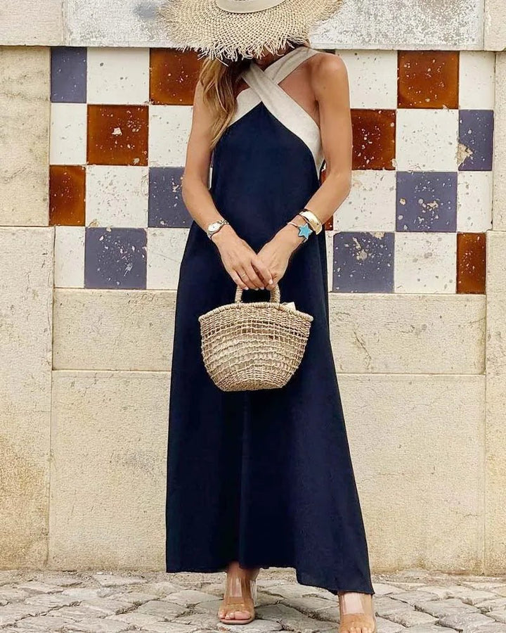Matilda | Elegant Crossover Halter Maxi Dress - Emma's Dresses