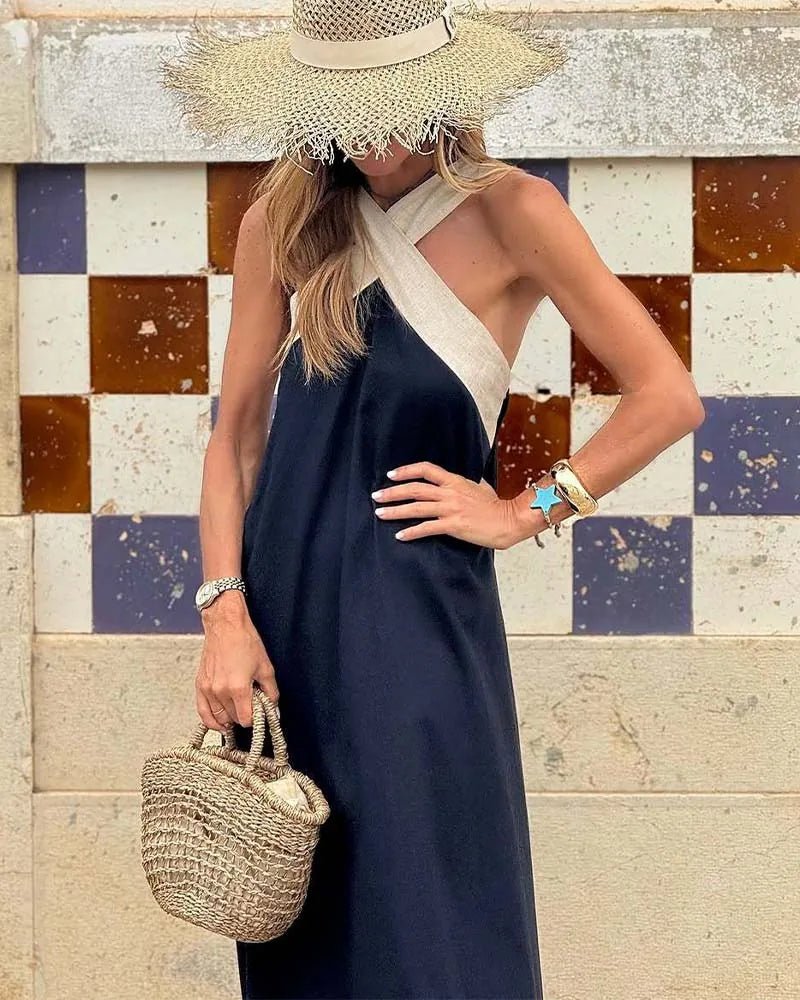 Matilda | Elegant Crossover Halter Maxi Dress - Emma's Dresses