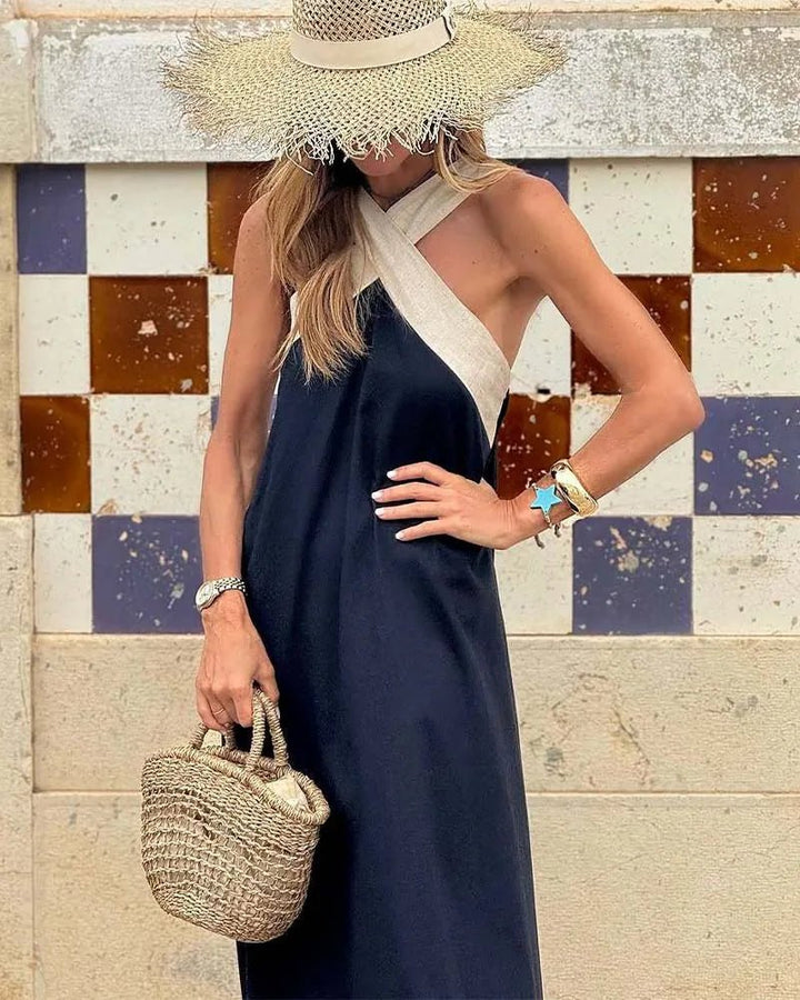 Matilda | Elegant Crossover Halter Maxi Dress - Emma's Dresses