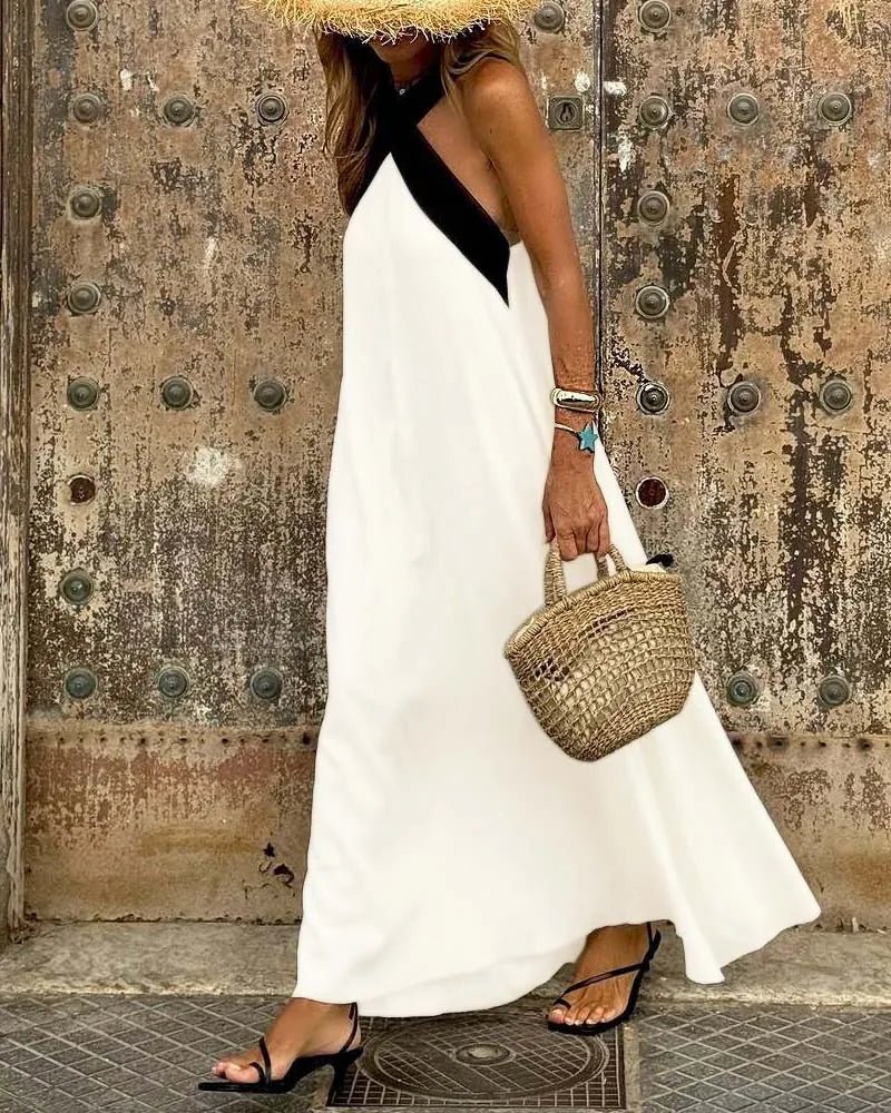Matilda | Elegant Crossover Halter Maxi Dress - Emma's Dresses