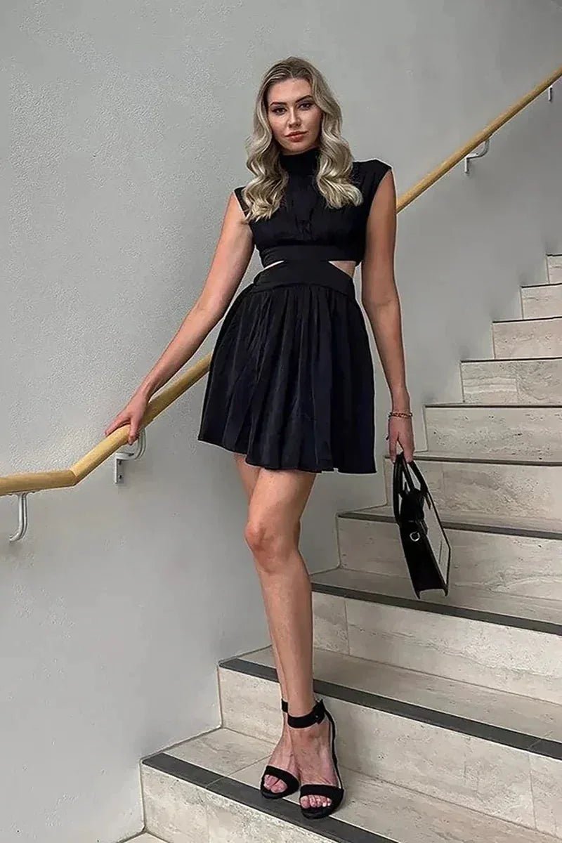 Esme | Sleek Black Cut - Out Mini Dress - Emma's Dresses