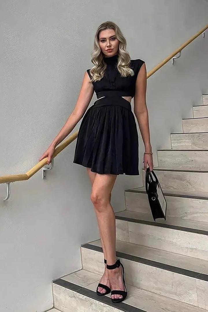 Esme | Sleek Black Cut - Out Mini Dress - Emma's Dresses