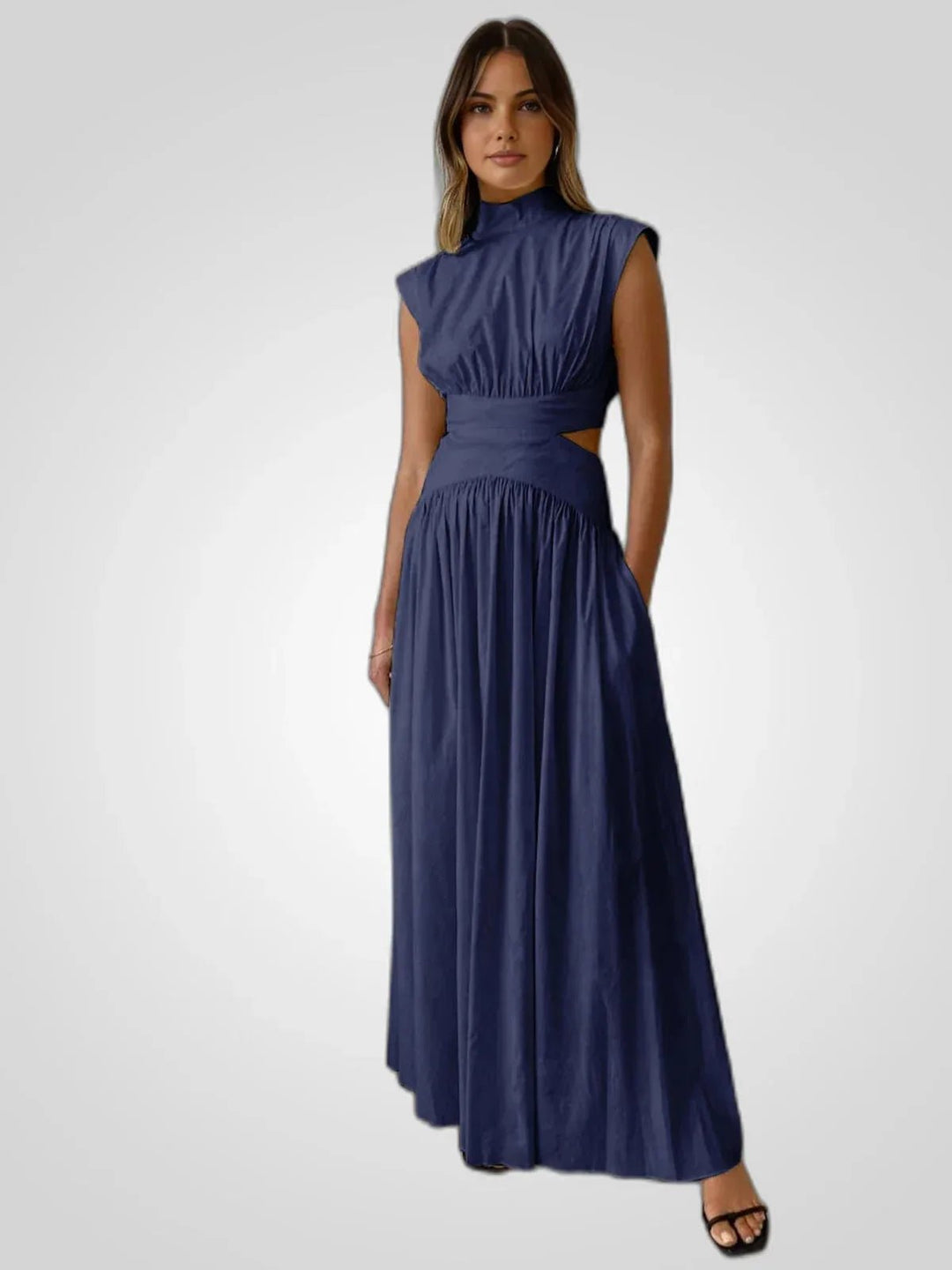 Nina | Elegant Black Cutout Maxi Dress with High Neck - Emma's Dresses