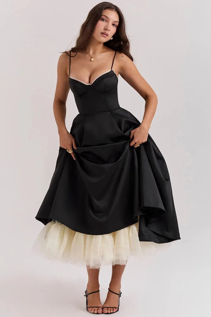 Nina | Elegant Blue Corset Midi Dress With Sweetheart Neckline - Emma's Dresses