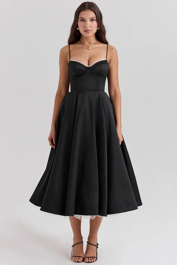 Nina | Elegant Blue Corset Midi Dress With Sweetheart Neckline - Emma's Dresses