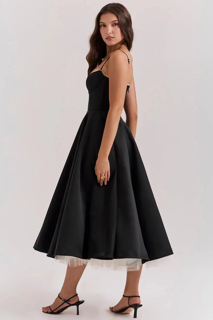 Nina | Elegant Blue Corset Midi Dress With Sweetheart Neckline - Emma's Dresses