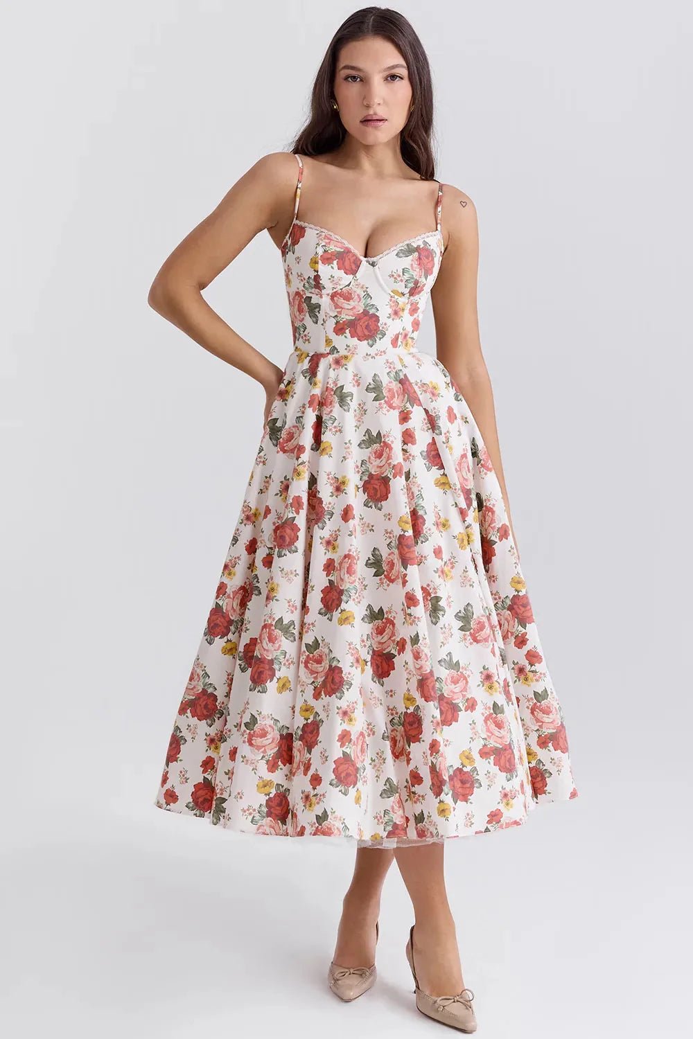 Nina | Elegant Blue Corset Midi Dress With Sweetheart Neckline - Emma's Dresses