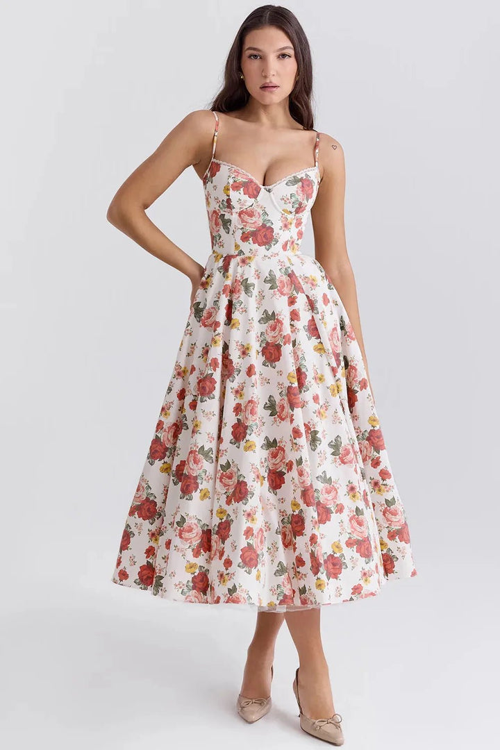Nina | Elegant Blue Corset Midi Dress With Sweetheart Neckline - Emma's Dresses