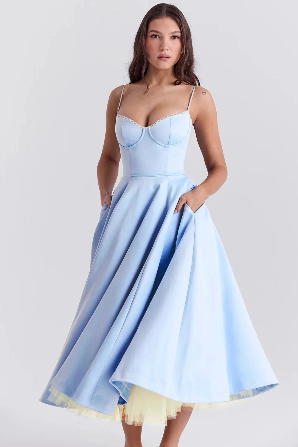 Nina | Elegant Blue Corset Midi Dress With Sweetheart Neckline - Emma's Dresses