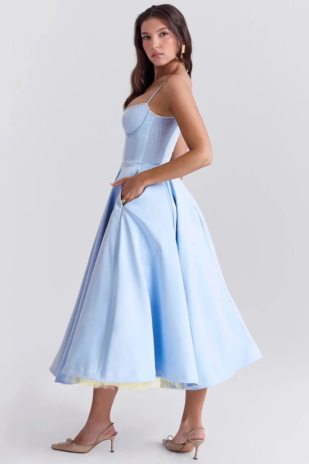 Nina | Elegant Blue Corset Midi Dress With Sweetheart Neckline - Emma's Dresses