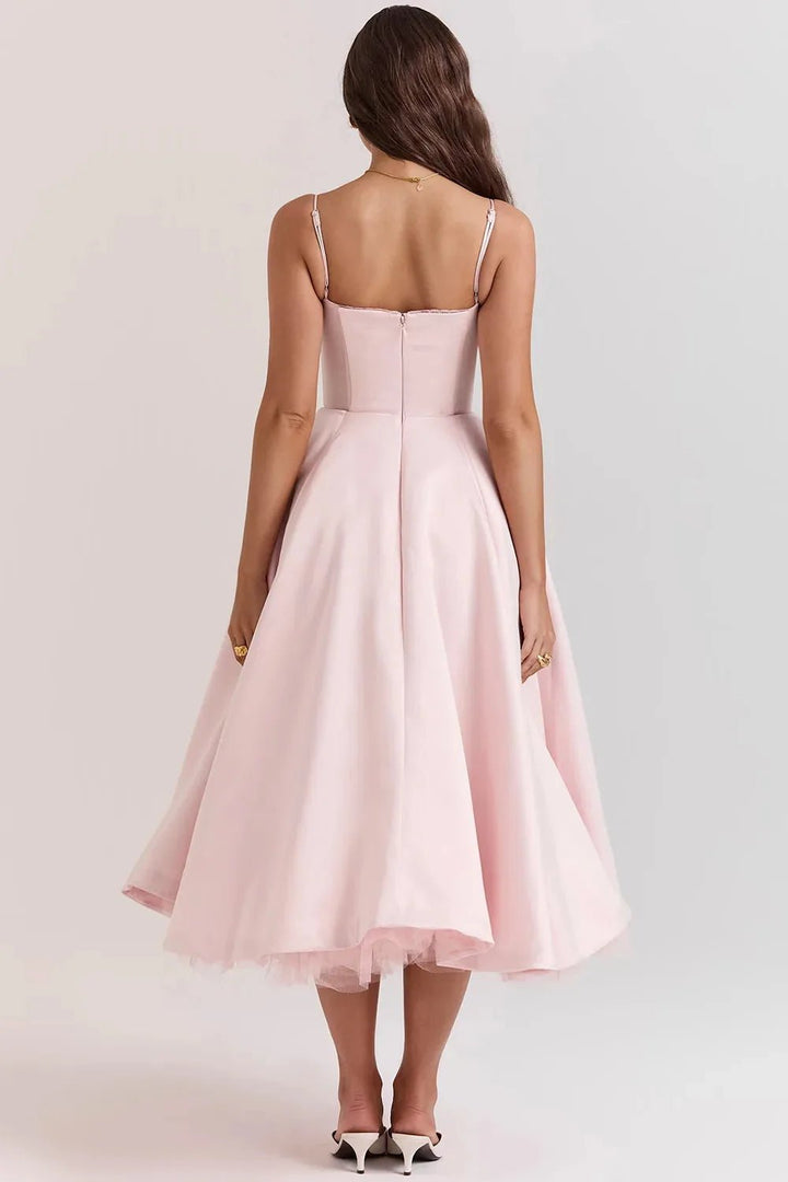 Nina | Elegant Blue Corset Midi Dress With Sweetheart Neckline - Emma's Dresses