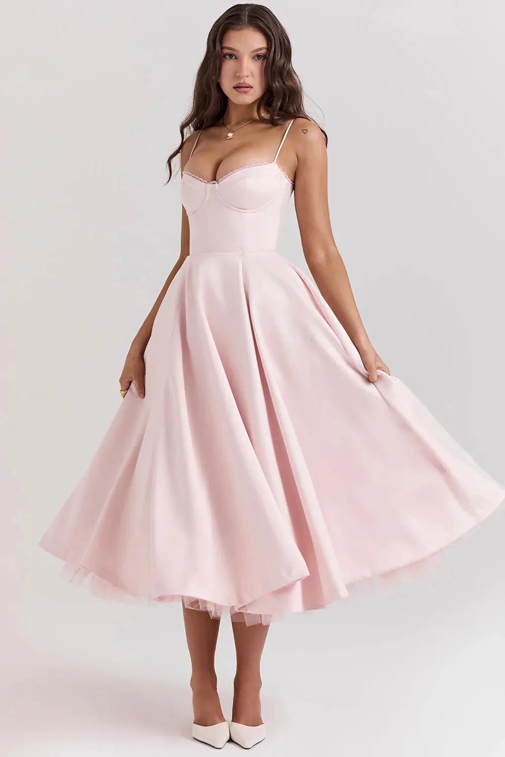 Nina | Elegant Blue Corset Midi Dress With Sweetheart Neckline - Emma's Dresses