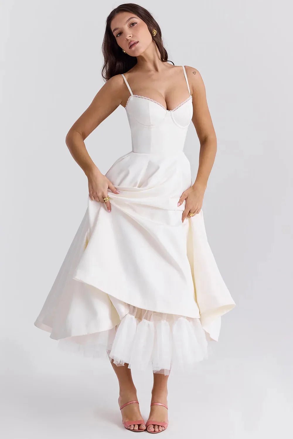 Nina | Elegant Blue Corset Midi Dress With Sweetheart Neckline - Emma's Dresses