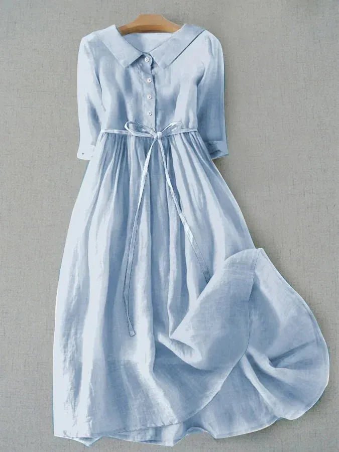 Florence | Elegant Orange Cotton Shirt Dress Three Quarter - Emma's Dresses