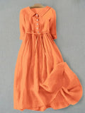 Florence | Elegant Orange Cotton Shirt Dress Three Quarter