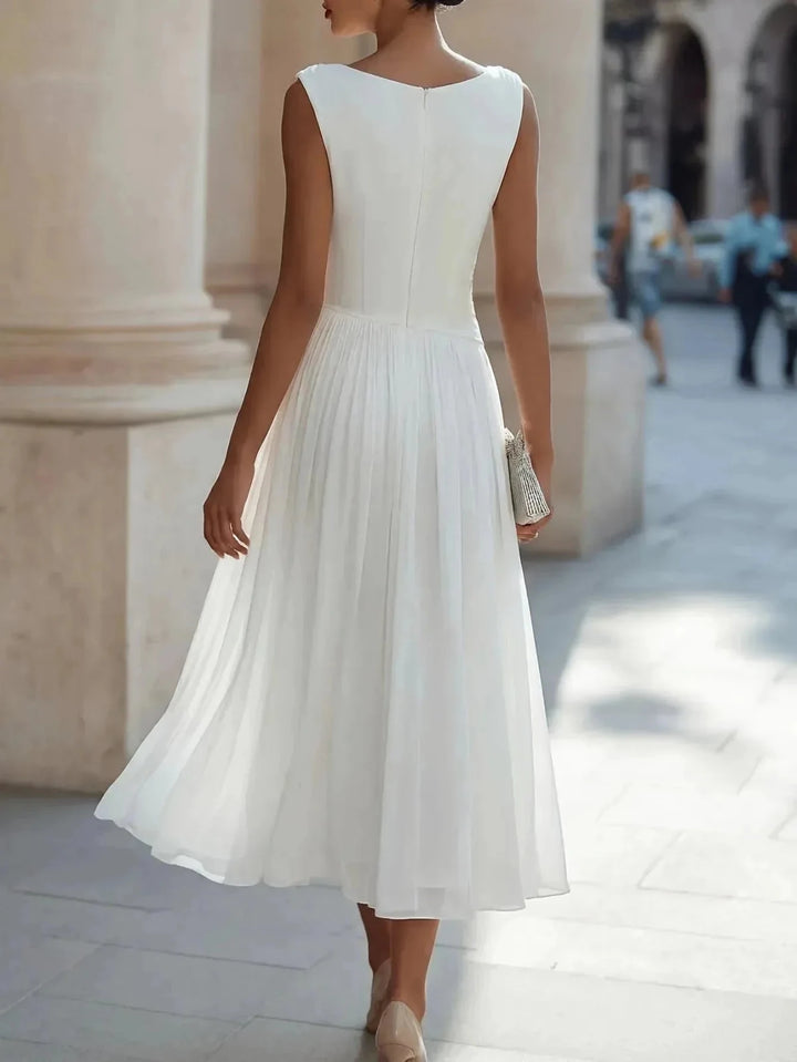 Eloise | Elegant Cowl Neck Sleeveless White Midi Dress – view 3
