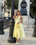 Rosie | Elegant Yellow Halter V-Neck Midi Dress