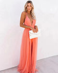 Clara | Elegant Halter V-Neck Tulle Maxi Dress
