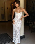Chloe | Elegant White Lace Bustier Maxi Dress
