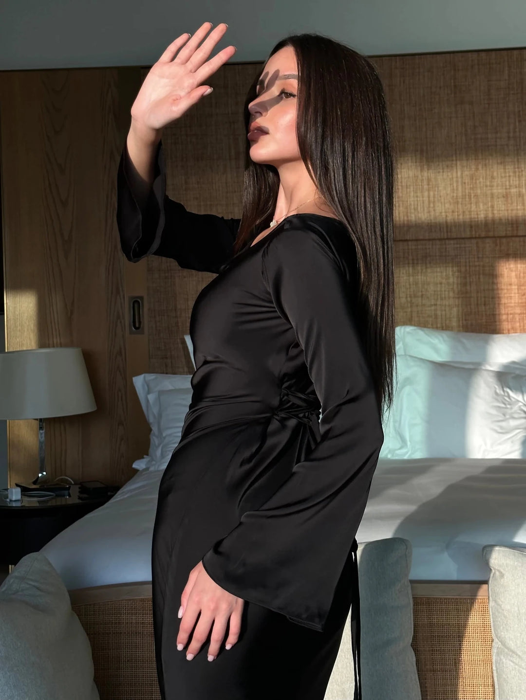 Chloe | Elegant Long Sleeve V - Neck Maxi Dress - Emma's Dresses