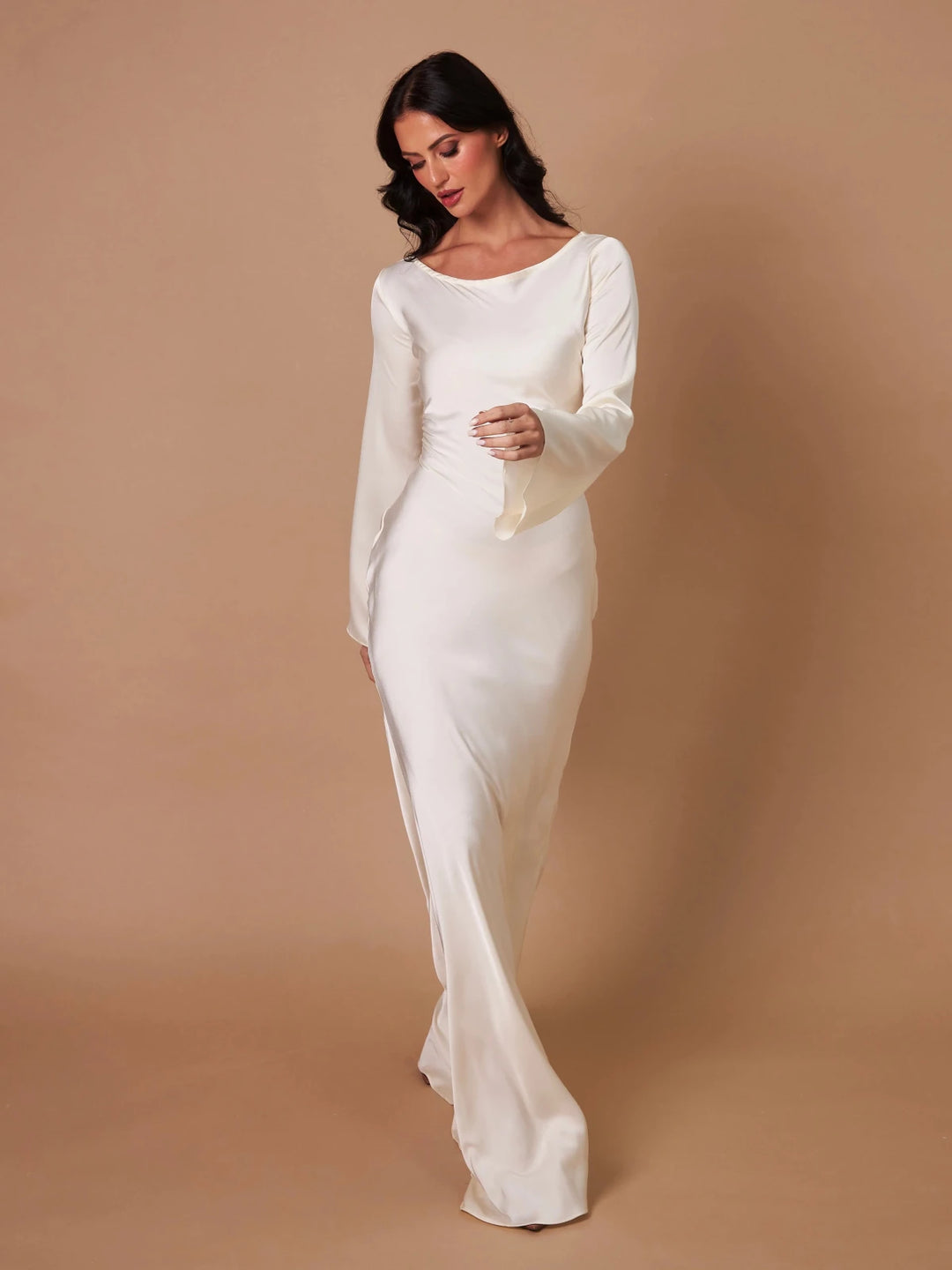 Chloe | Elegant Long Sleeve V - Neck Maxi Dress - Emma's Dresses