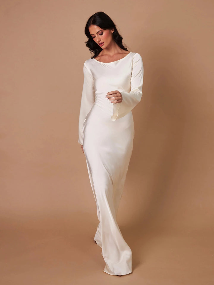 Chloe | Elegant Long Sleeve V - Neck Maxi Dress - Emma's Dresses
