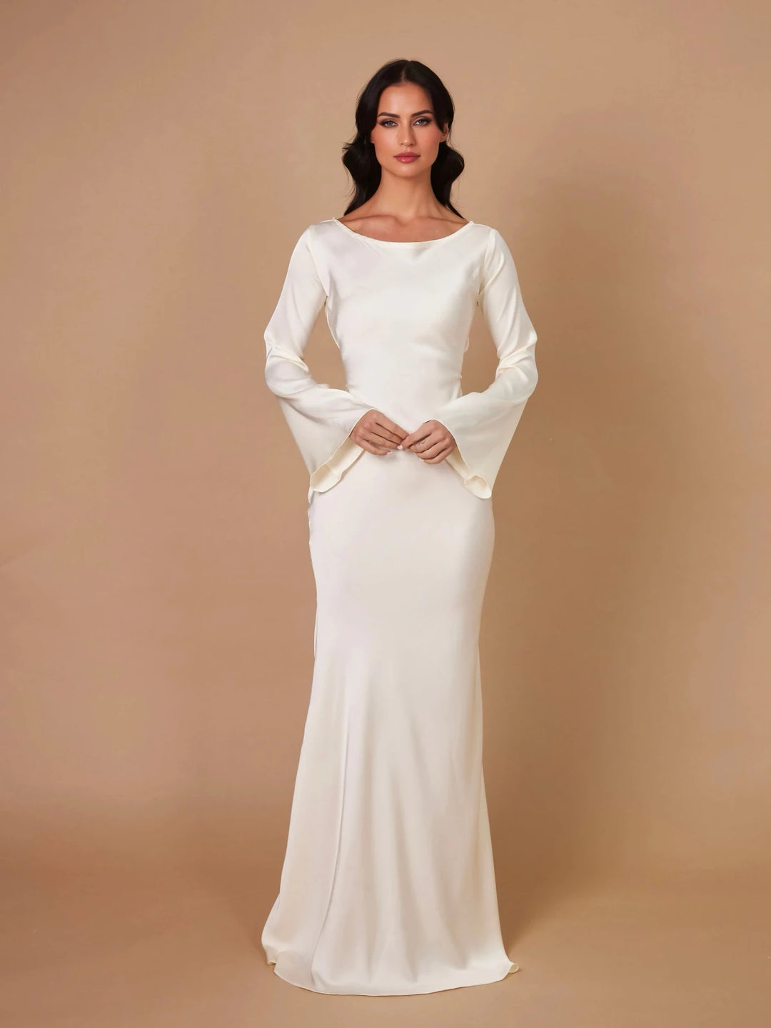 Chloe | Elegant Long Sleeve V - Neck Maxi Dress - Emma's Dresses