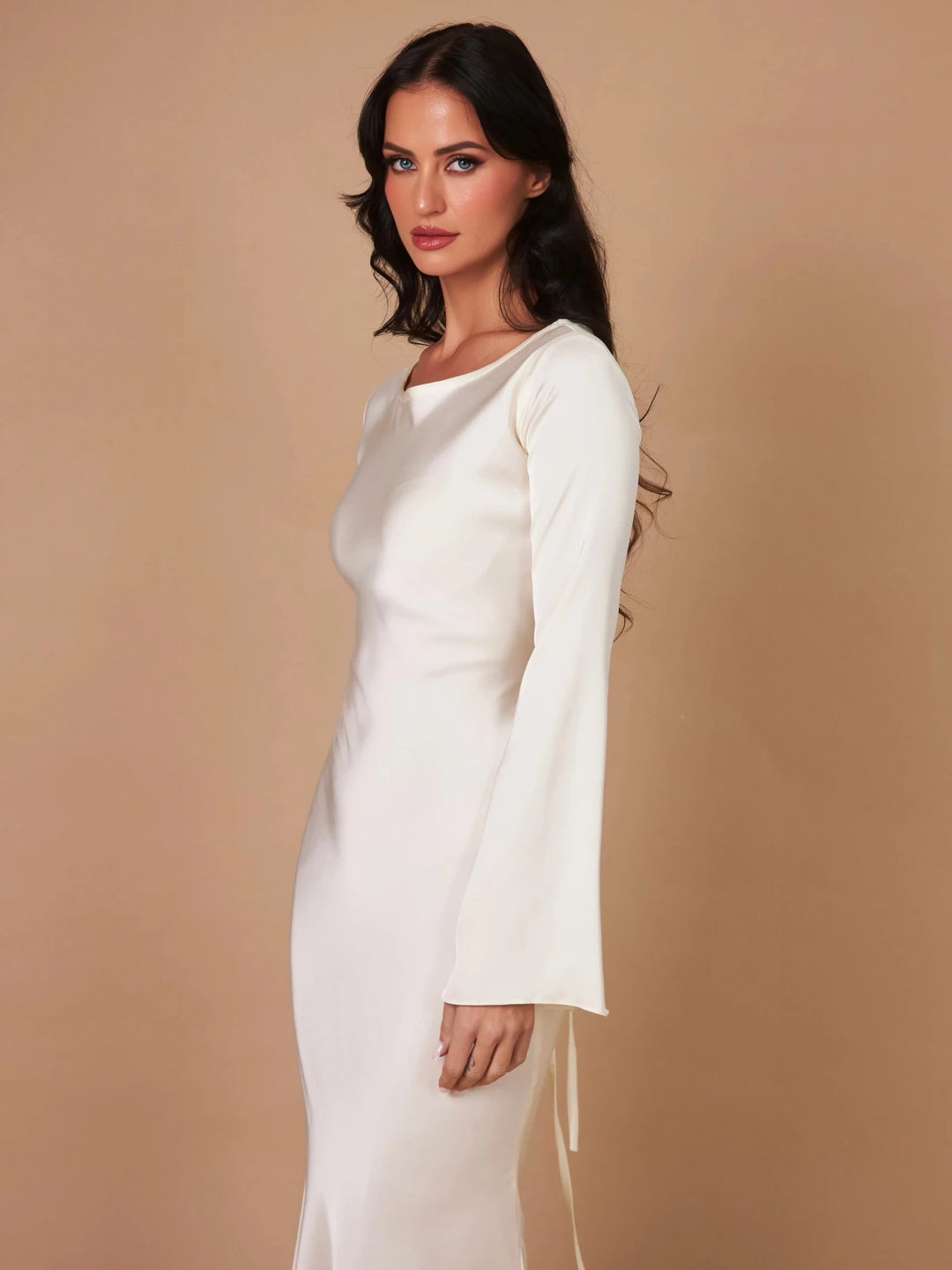 Chloe | Elegant Long Sleeve V - Neck Maxi Dress - Emma's Dresses