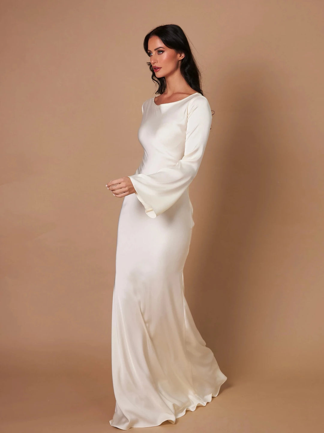 Chloe | Elegant Long Sleeve V - Neck Maxi Dress - Emma's Dresses