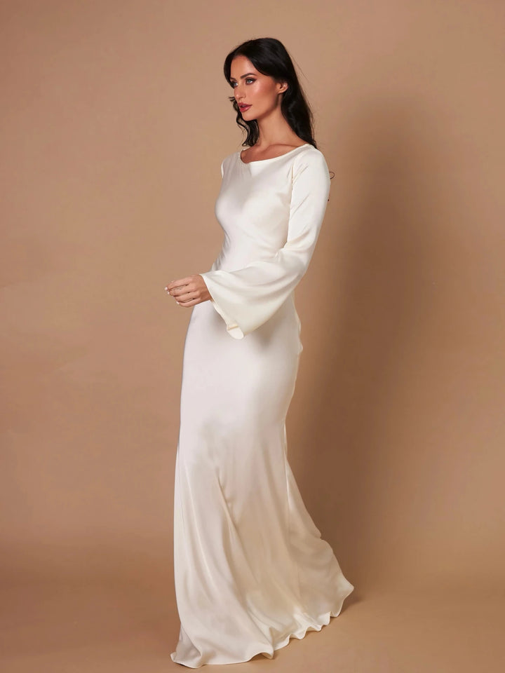 Chloe | Elegant Long Sleeve V - Neck Maxi Dress - Emma's Dresses