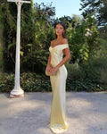 Nora | Elegant Yellow Off-Shoulder Backless Maxi Dress