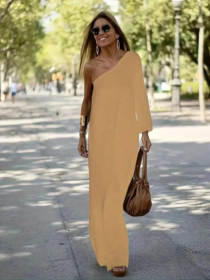 Penelope | Elegant One Shoulder White Maxi Dress - Emma's Dresses