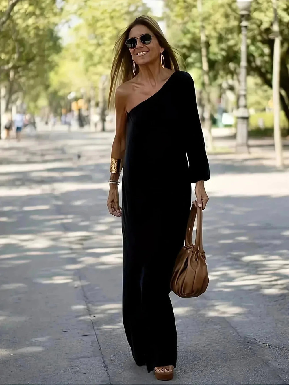 Penelope | Elegant One Shoulder White Maxi Dress - Emma's Dresses