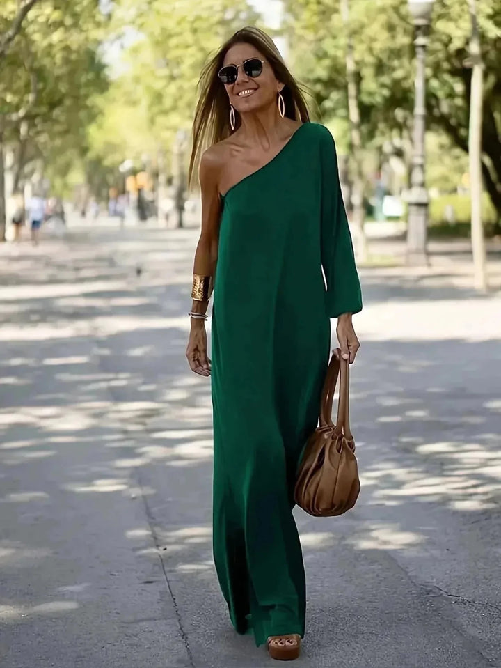 Penelope | Elegant One Shoulder White Maxi Dress - Emma's Dresses