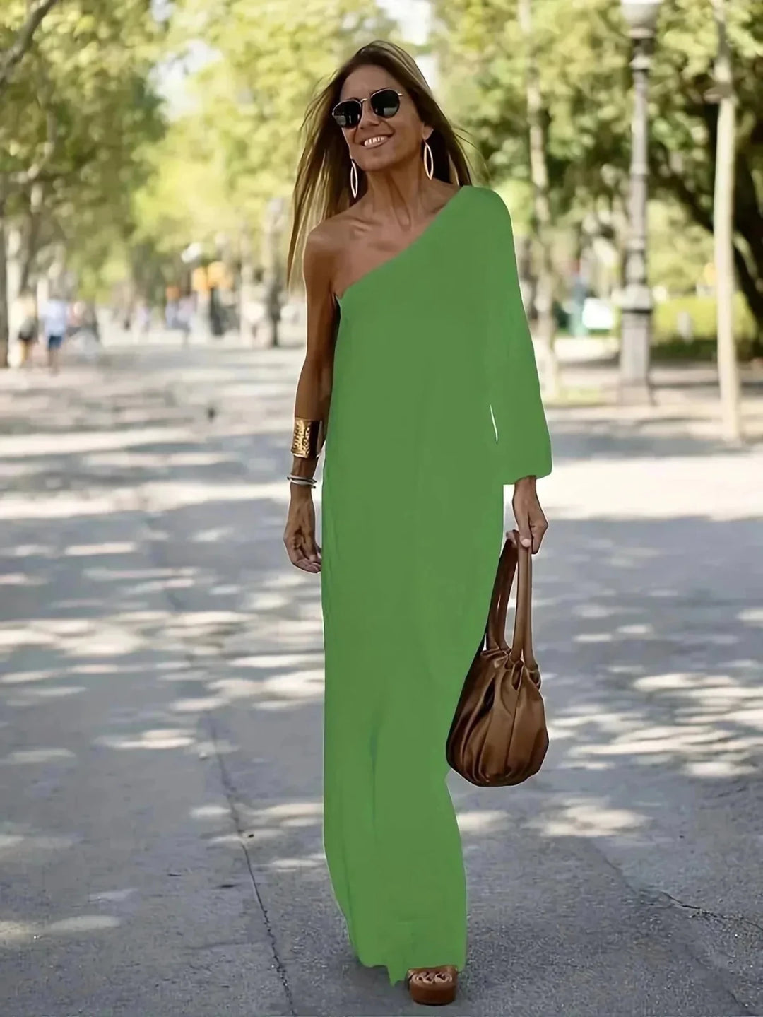 Penelope | Elegant One Shoulder White Maxi Dress - Emma's Dresses