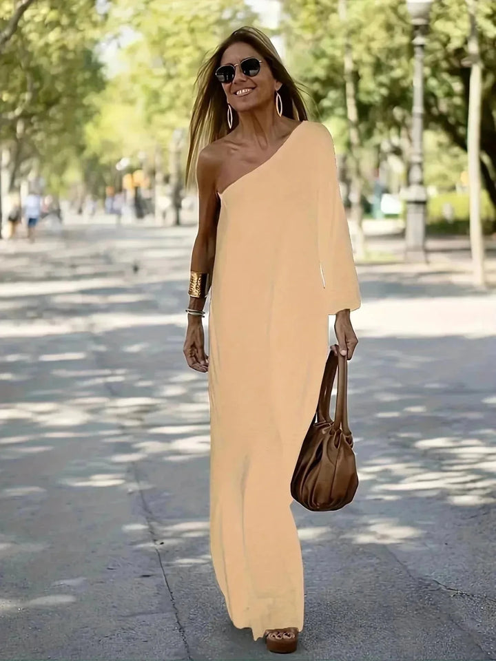 Penelope | Elegant One Shoulder White Maxi Dress - Emma's Dresses