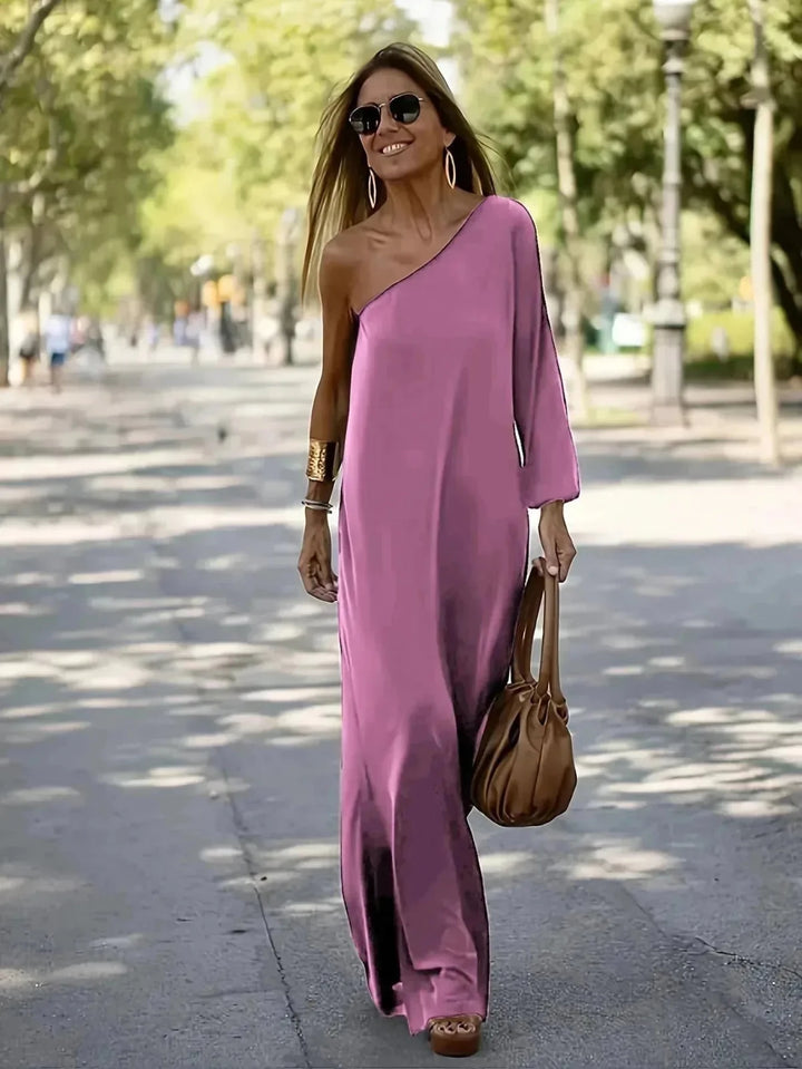 Penelope | Elegant One Shoulder White Maxi Dress - Emma's Dresses