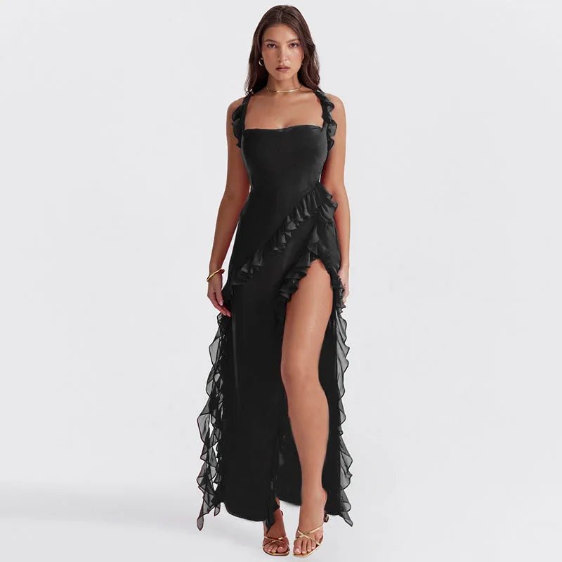 Beatrice | Elegant Ruffle Square Neck Maxi Dress - Emma's Dresses