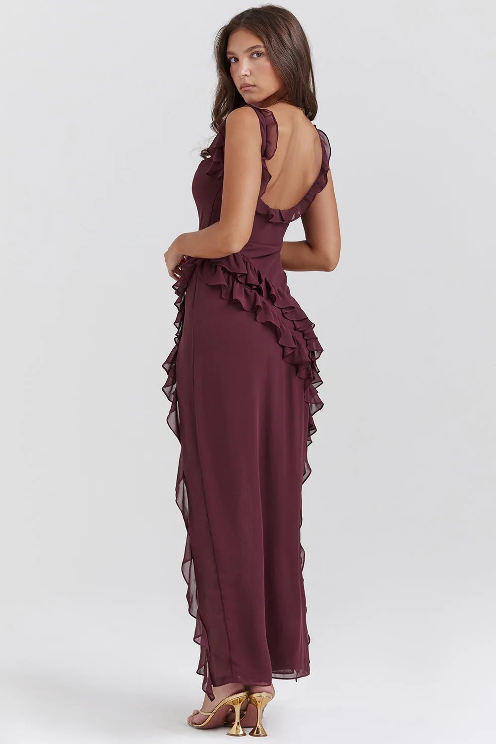Beatrice | Elegant Ruffle Square Neck Maxi Dress - Emma's Dresses