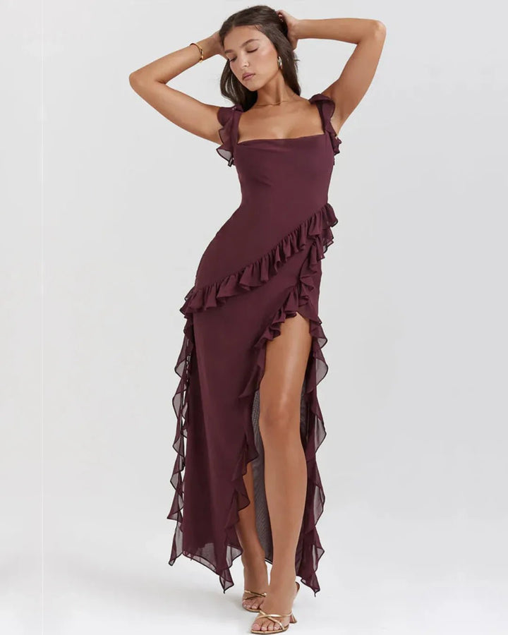 Beatrice | Elegant Ruffle Square Neck Maxi Dress - Emma's Dresses