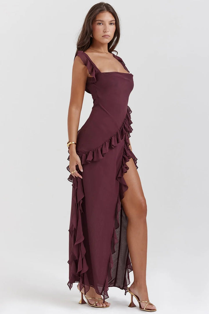 Beatrice | Elegant Ruffle Square Neck Maxi Dress - Emma's Dresses