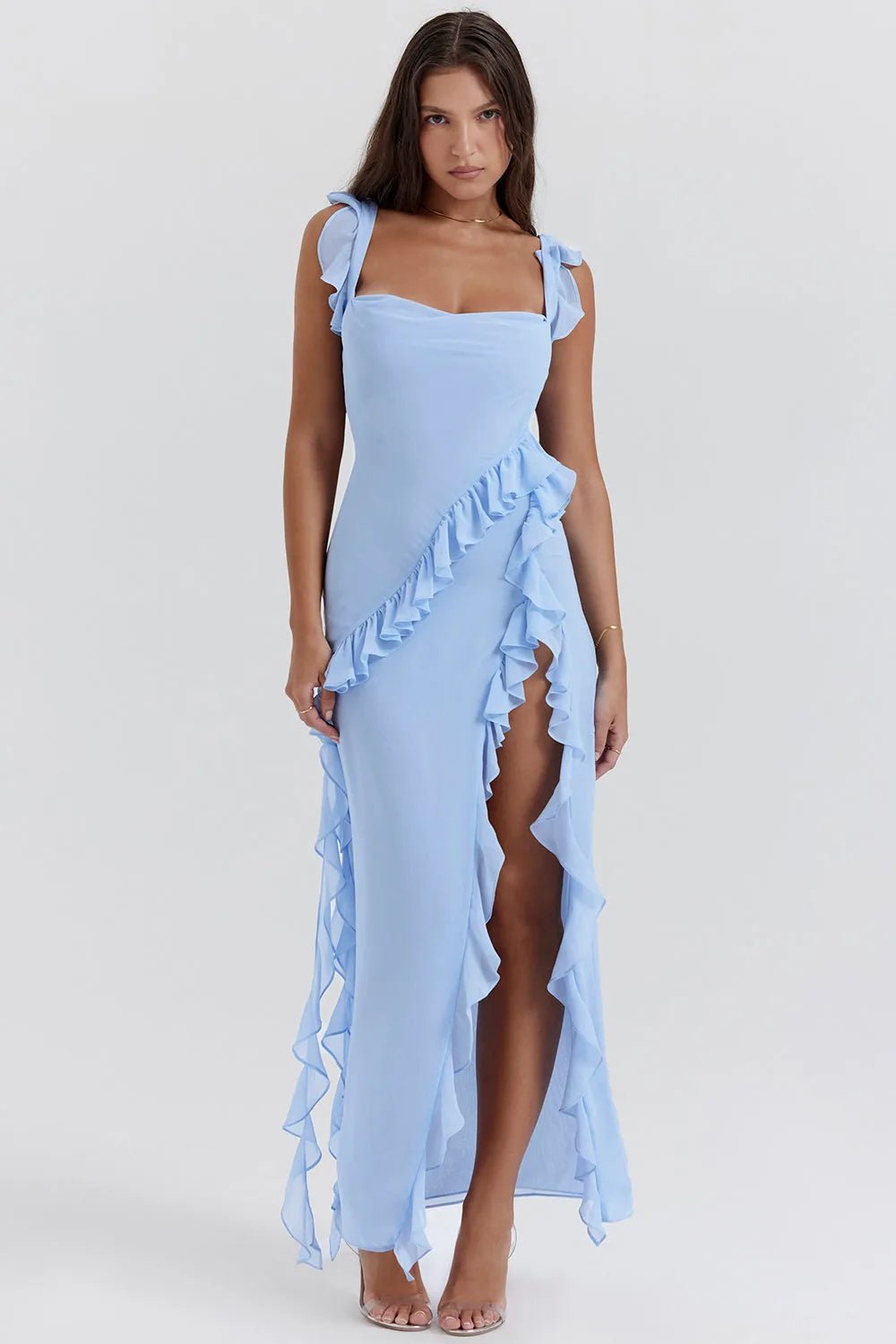 Beatrice | Elegant Ruffle Square Neck Maxi Dress - Emma's Dresses