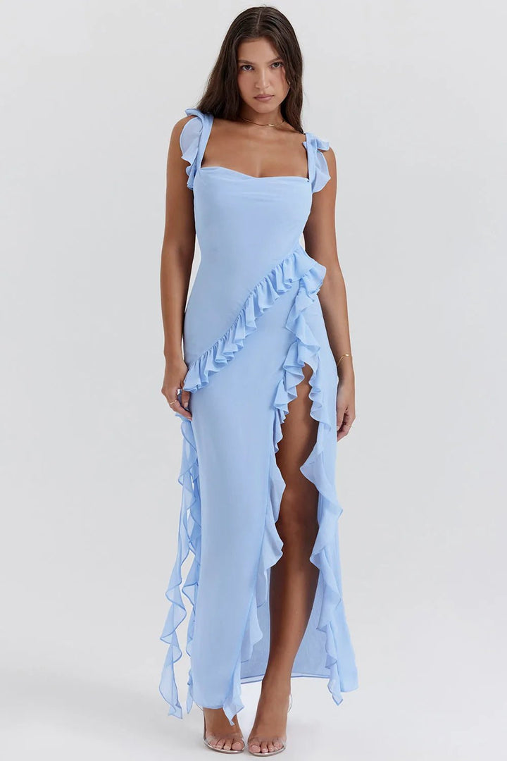Beatrice | Elegant Ruffle Square Neck Maxi Dress - Emma's Dresses