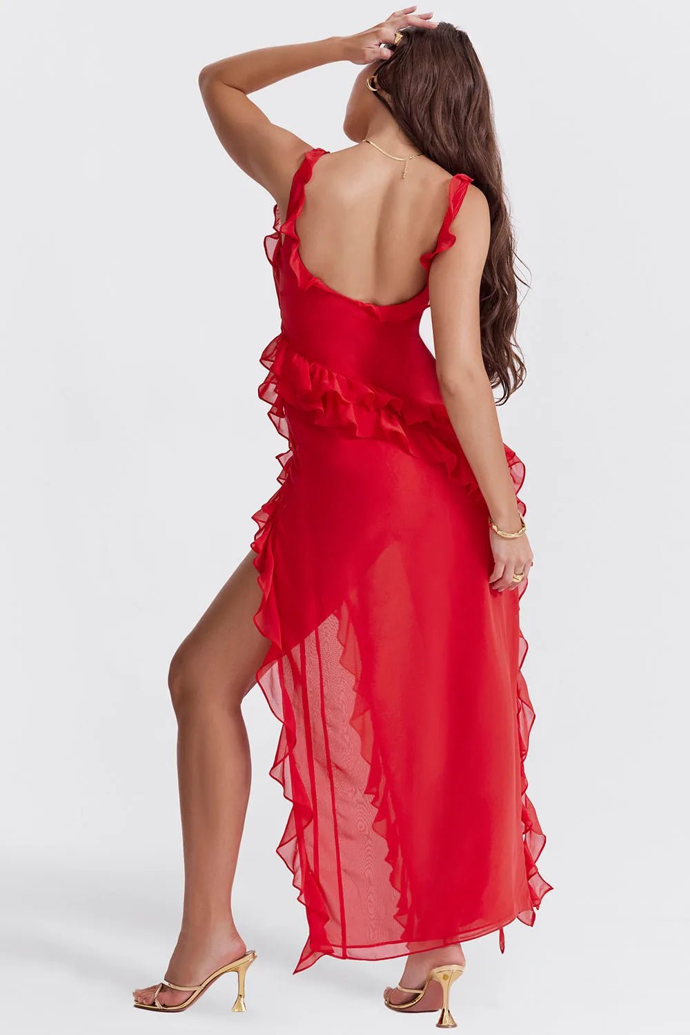 Beatrice | Elegant Ruffle Square Neck Maxi Dress - Emma's Dresses